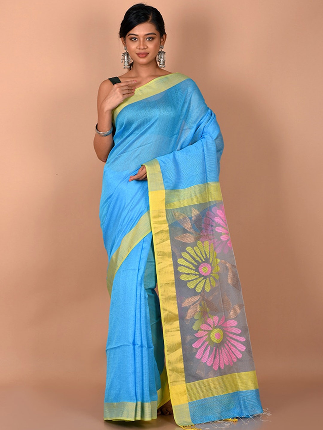 

AllSilks Blue & Pink Zari Saree