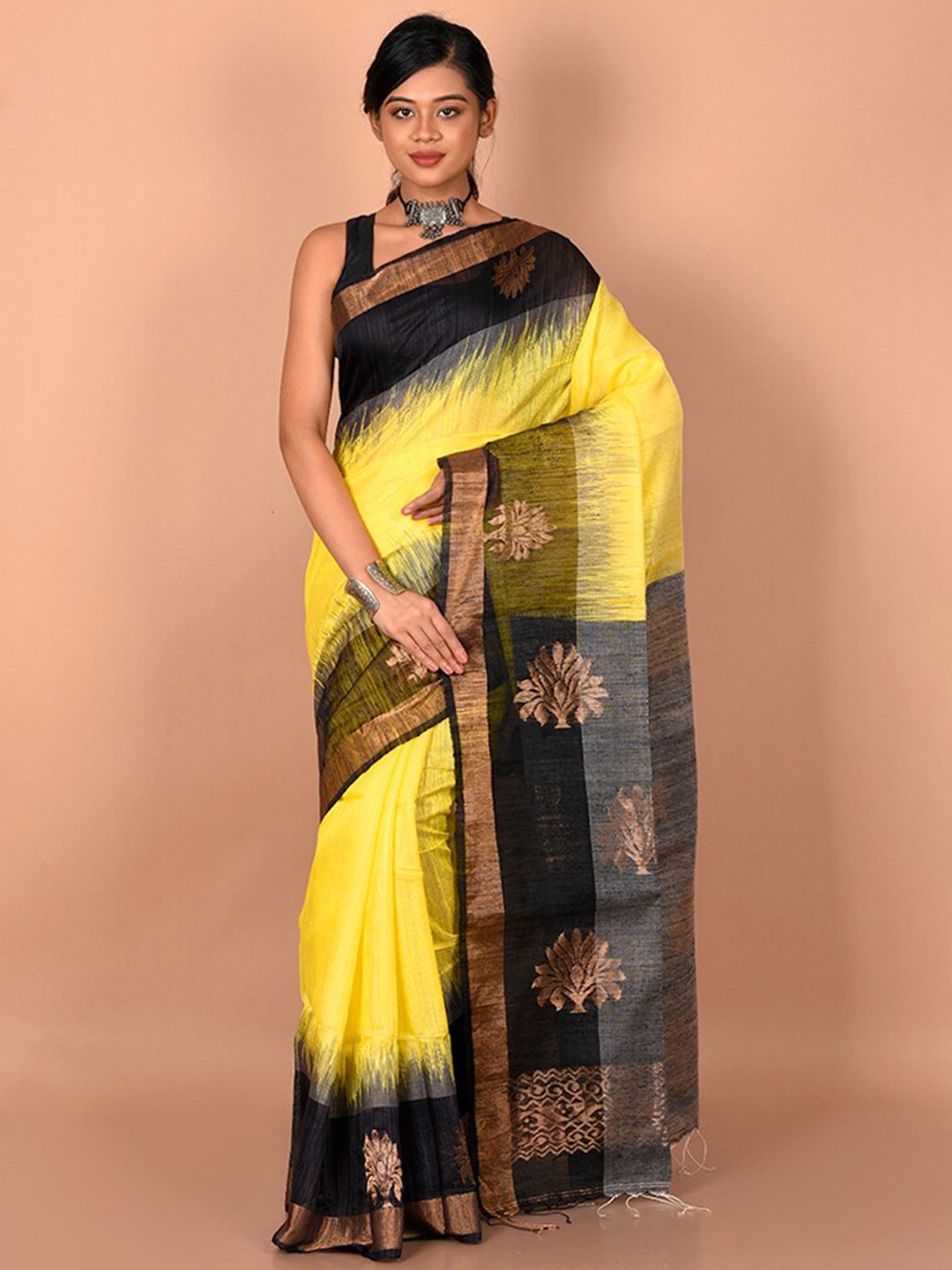 

AllSilks Yellow & Black Zari Saree