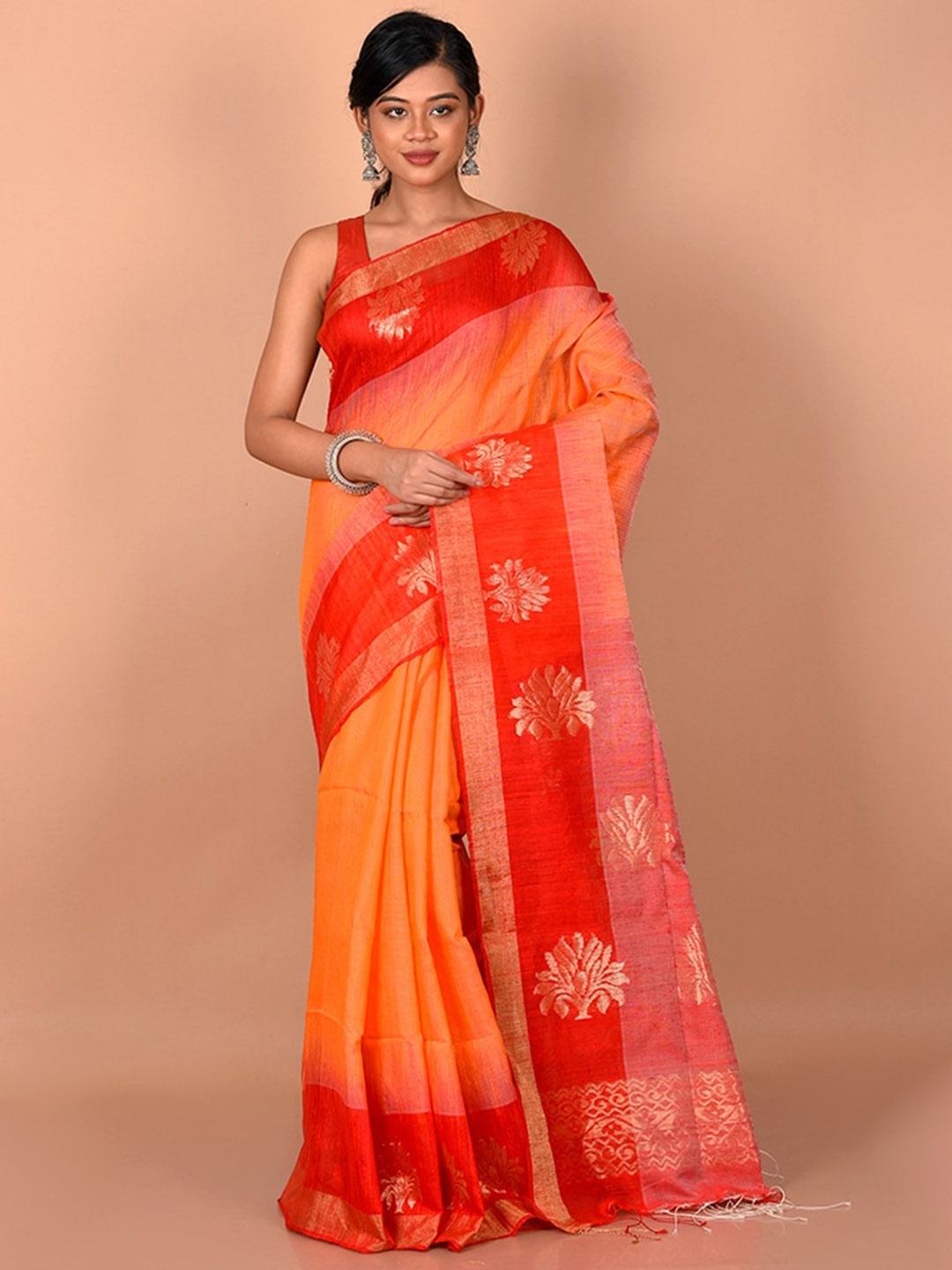 

AllSilks Rust & Gold-Toned Woven Design Saree