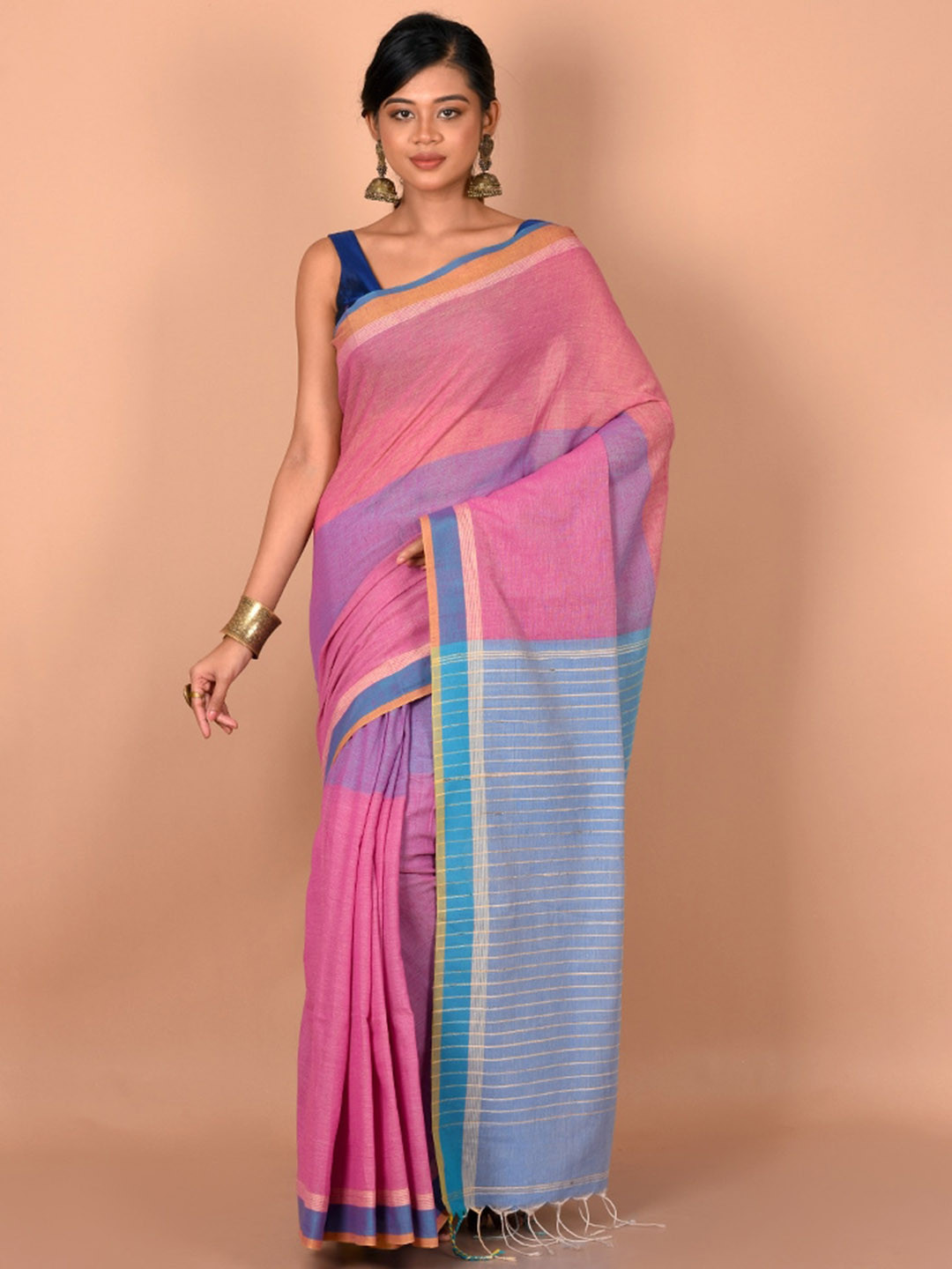 

AllSilks Pink & Blue Zari Pure Cotton Saree