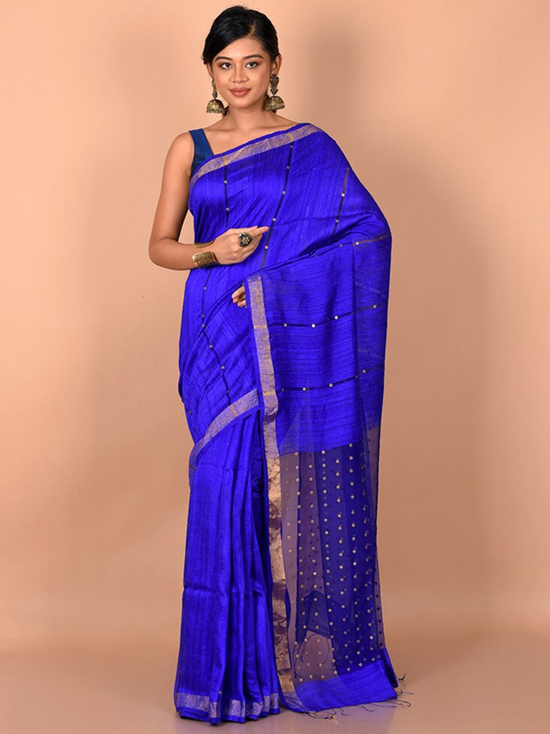 

AllSilks Blue & Gold-Toned Woven Design Zari Saree