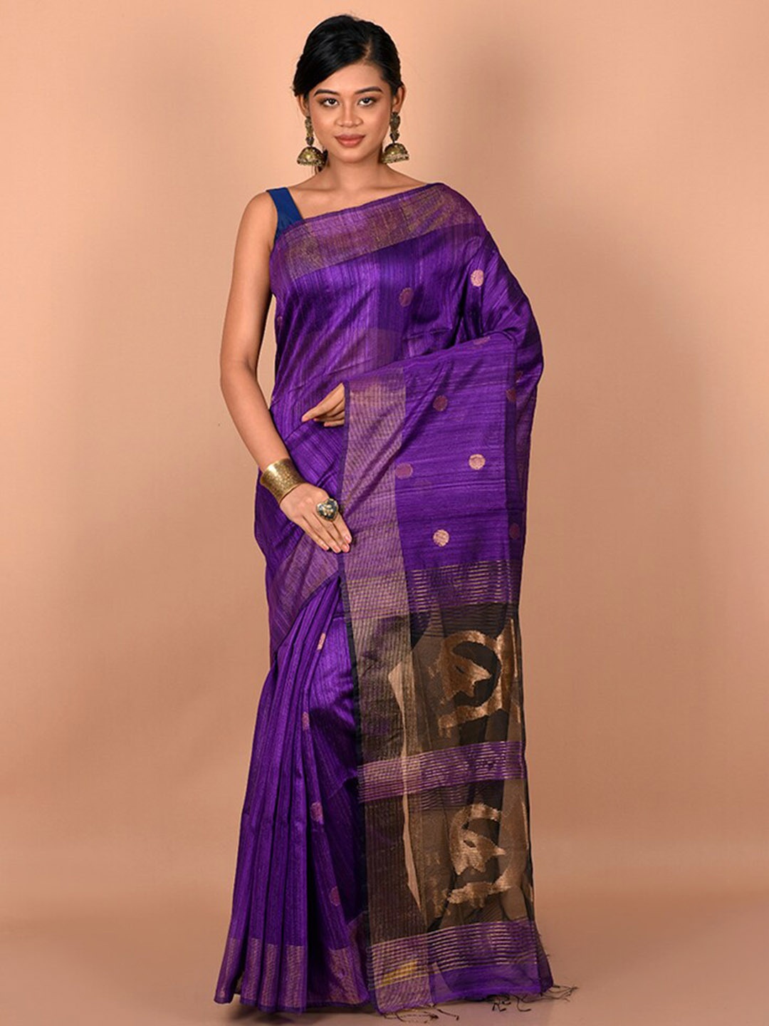 

AllSilks Purple & Gold-Toned Woven Design Zari Saree