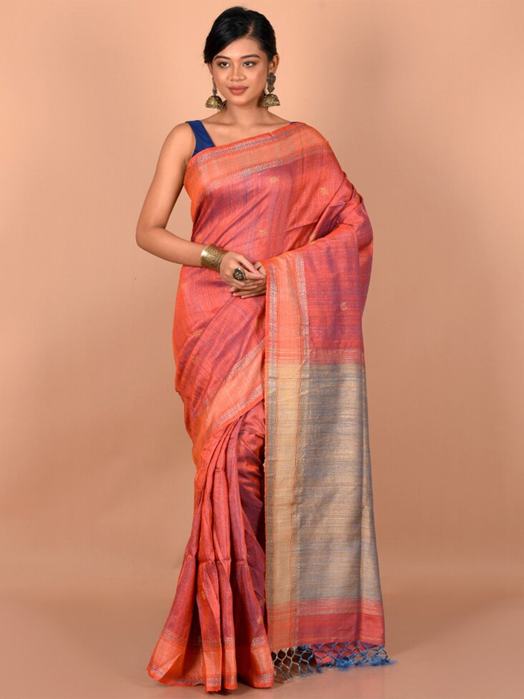 

AllSilks Pink & Grey Woven Design Zari Saree