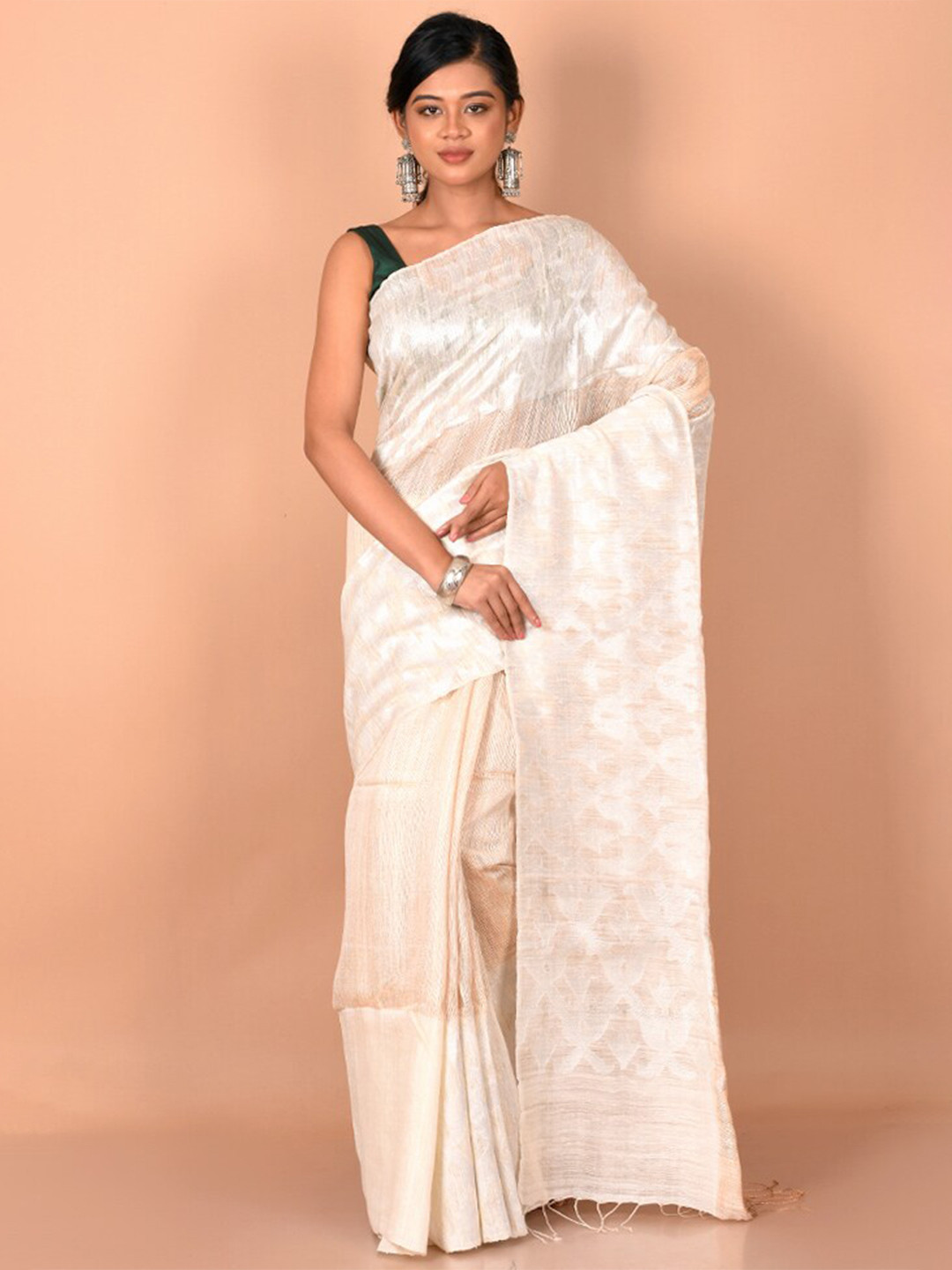 

AllSilks White Woven Design Saree