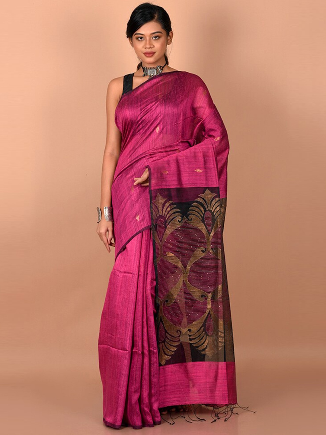 

AllSilks Purple & Gold-Toned Woven Design Saree