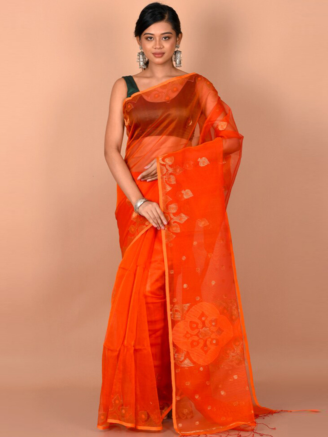 

AllSilks Rust & Gold-Toned Woven Design Zari Saree