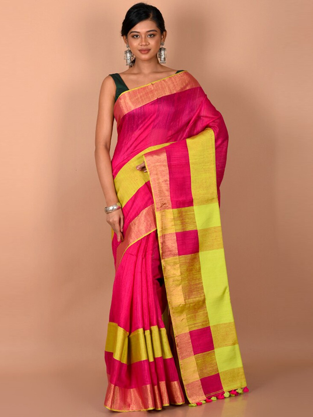 

AllSilks Pink & Green Zari Saree