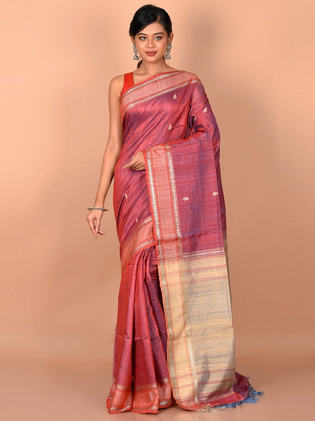 

AllSilks Purple & Gold-Toned Woven Design Zari Saree