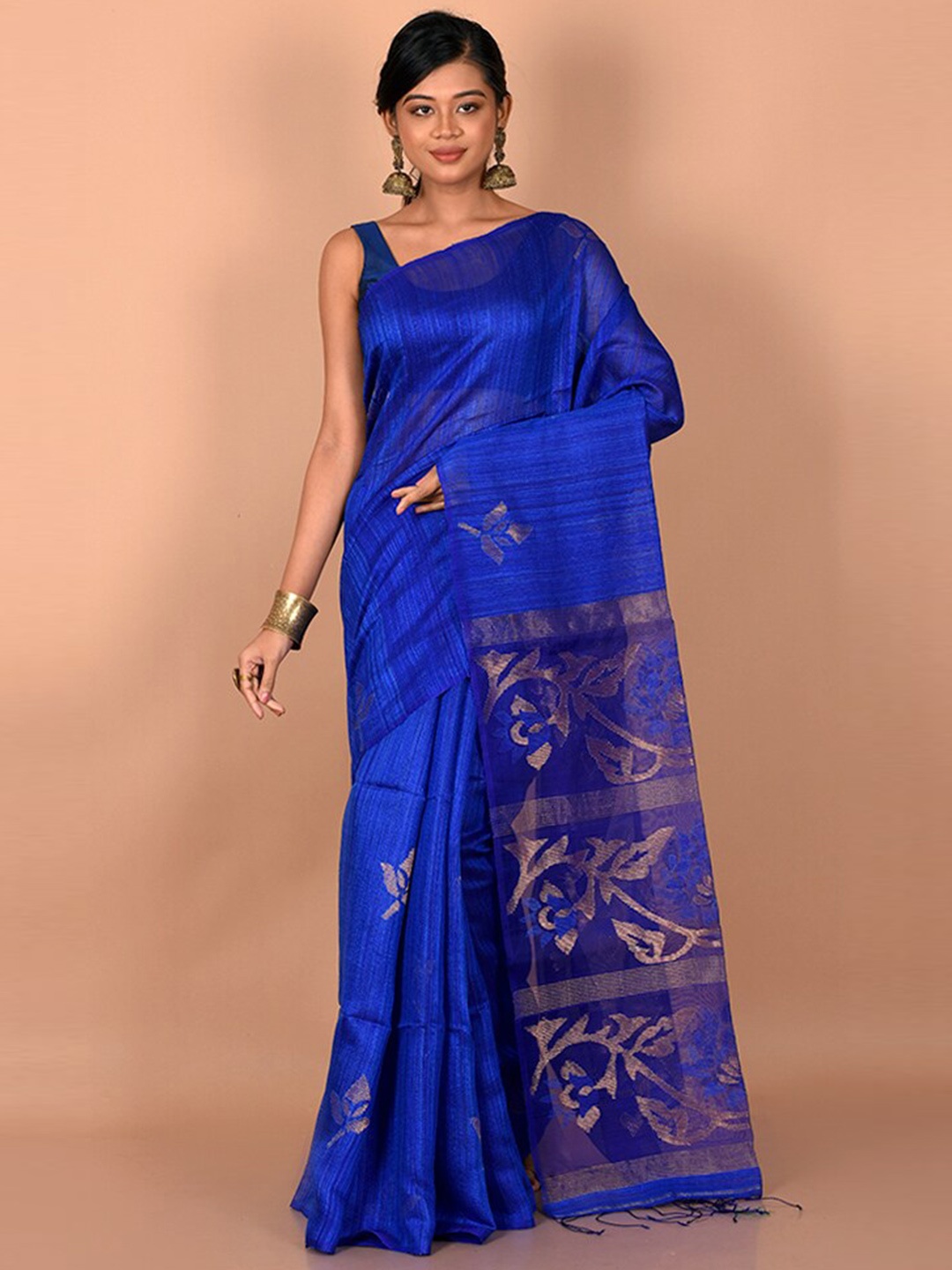 

AllSilks Blue & Copper-Toned Woven Design Zari Saree