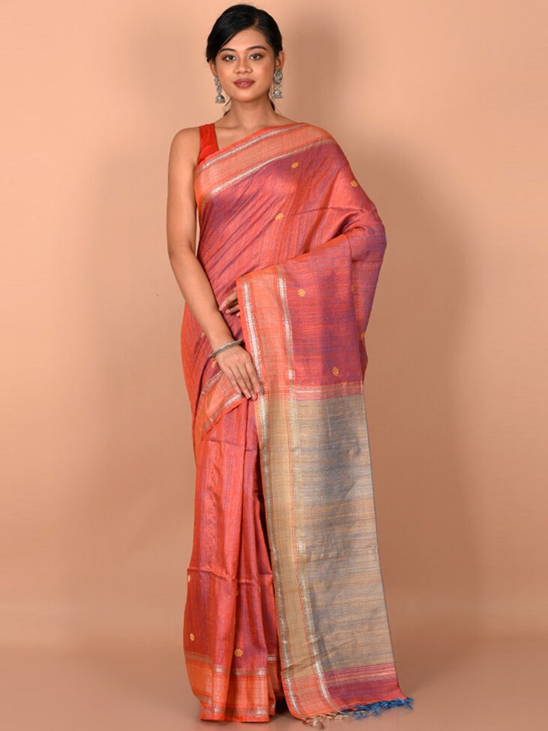 

AllSilks Pink & Grey Woven Design Zari Saree