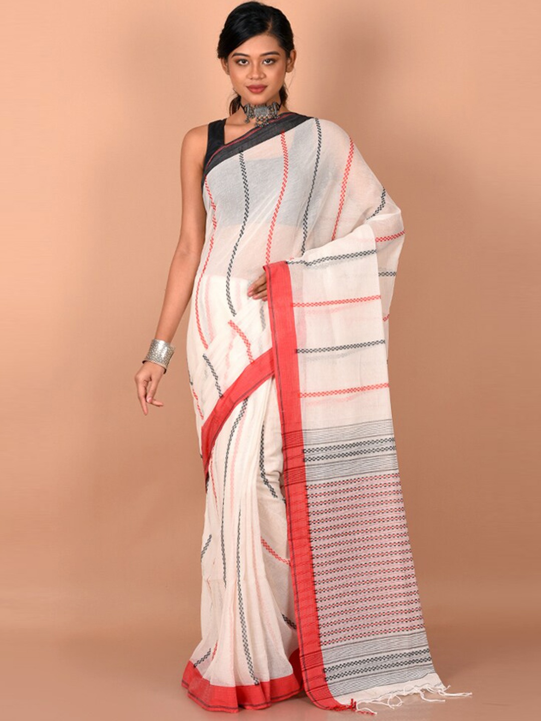 

AllSilks White & Black Woven Design Pure Cotton Saree