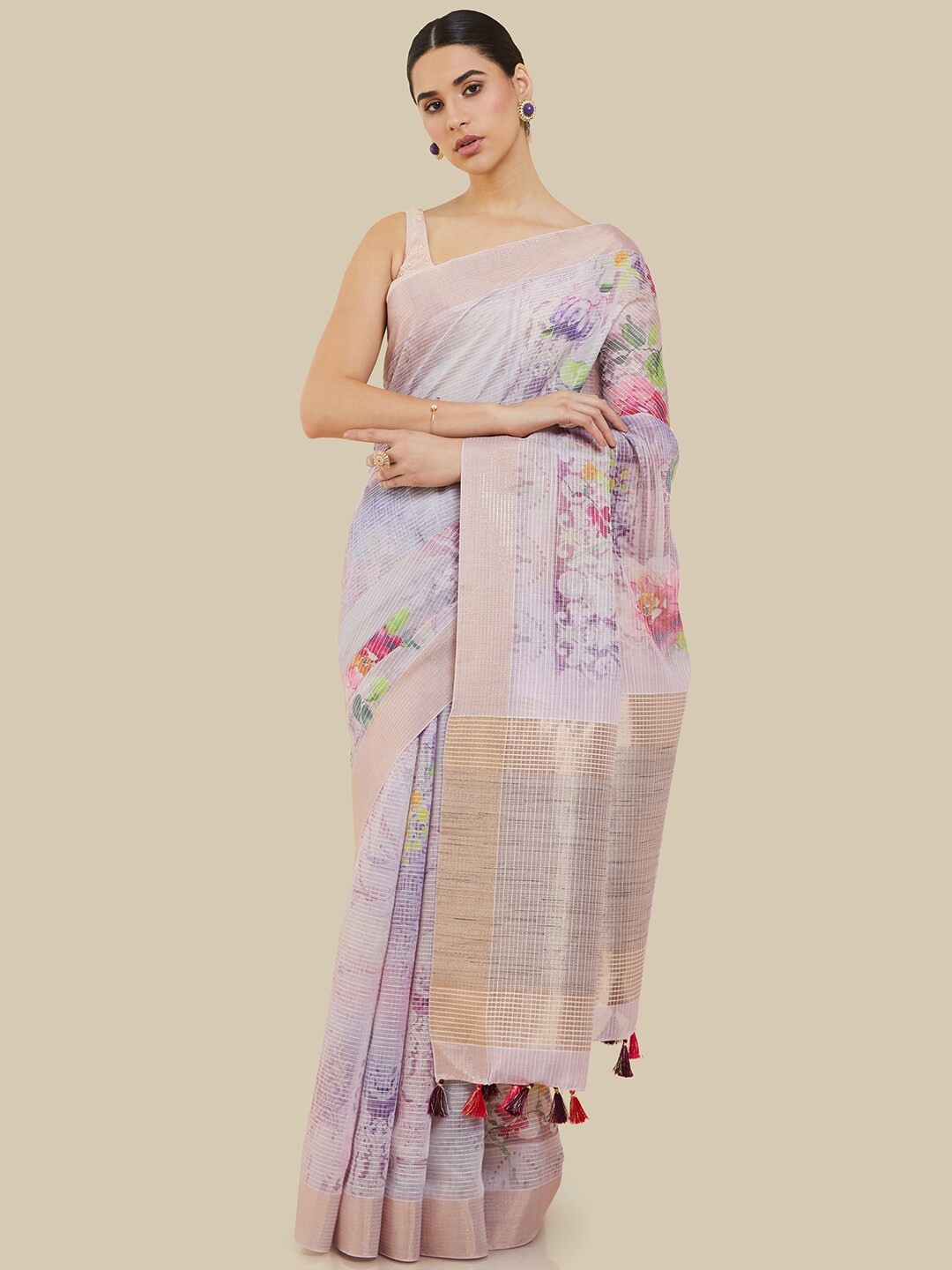 

Soch Floral Printed Zari Saree, Purple