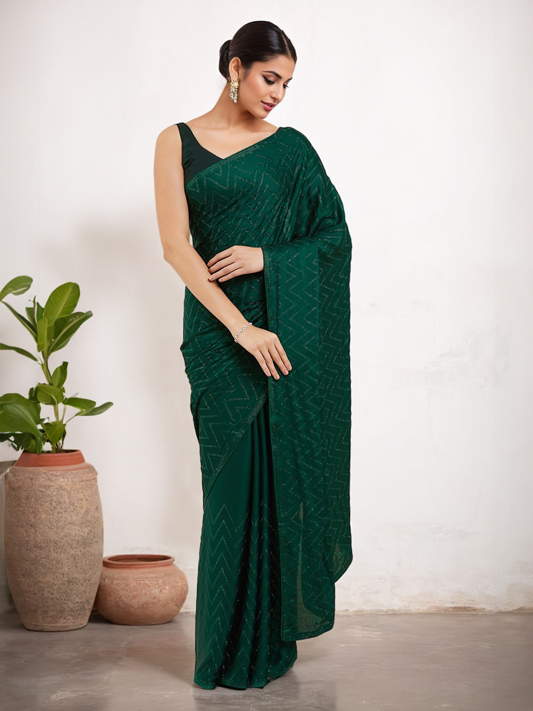 

Soch Embellished Beads and Stones Silk Blend Saree, Green