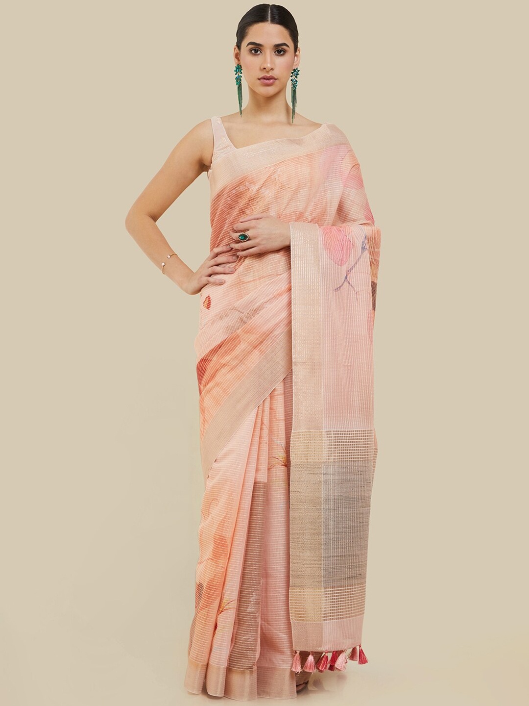 

Soch Floral Embroidered Saree, Peach