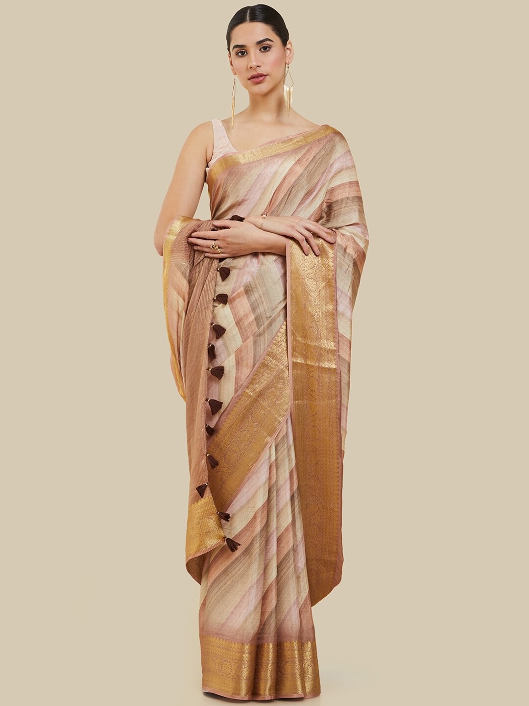 

Soch Geometric Printed Tussar Saree, Brown