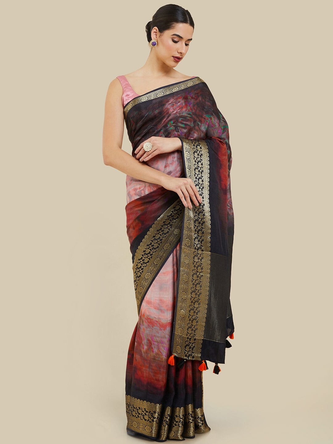 

Soch Zari Silk Blend Tussar Saree, Maroon