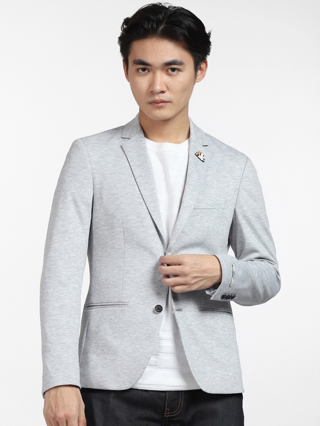 

Jack & Jones Men Single-breasted Slim-fit Blazer, Grey