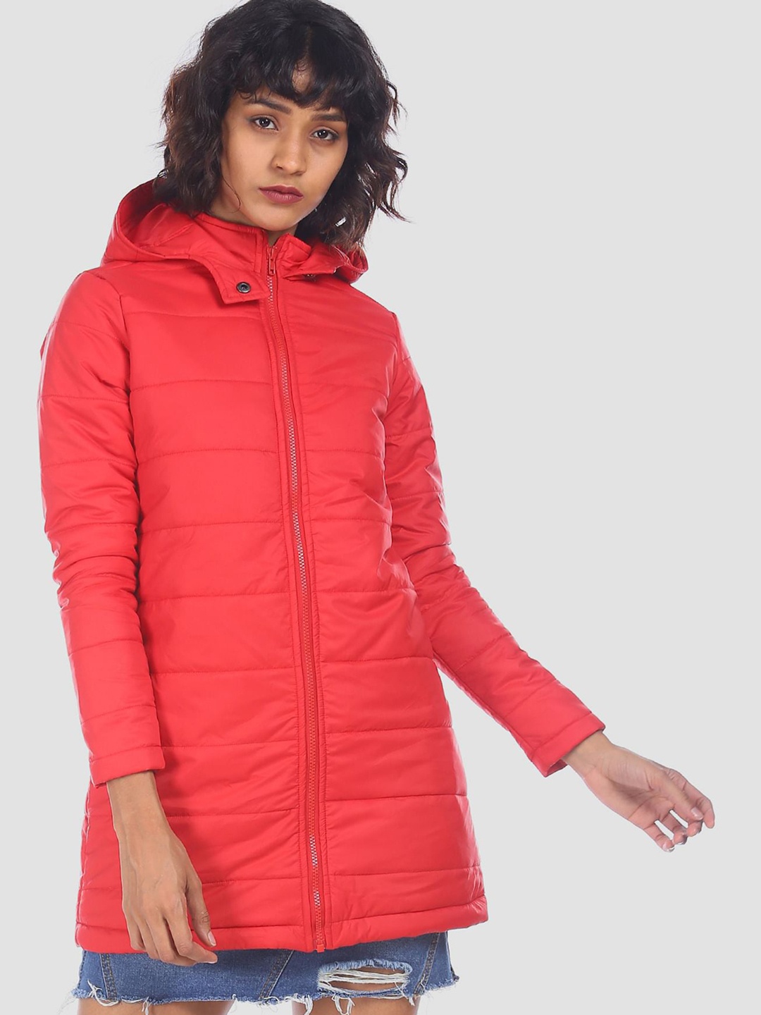 

Flying Machine Women Longline Puffer Jacket, Red
