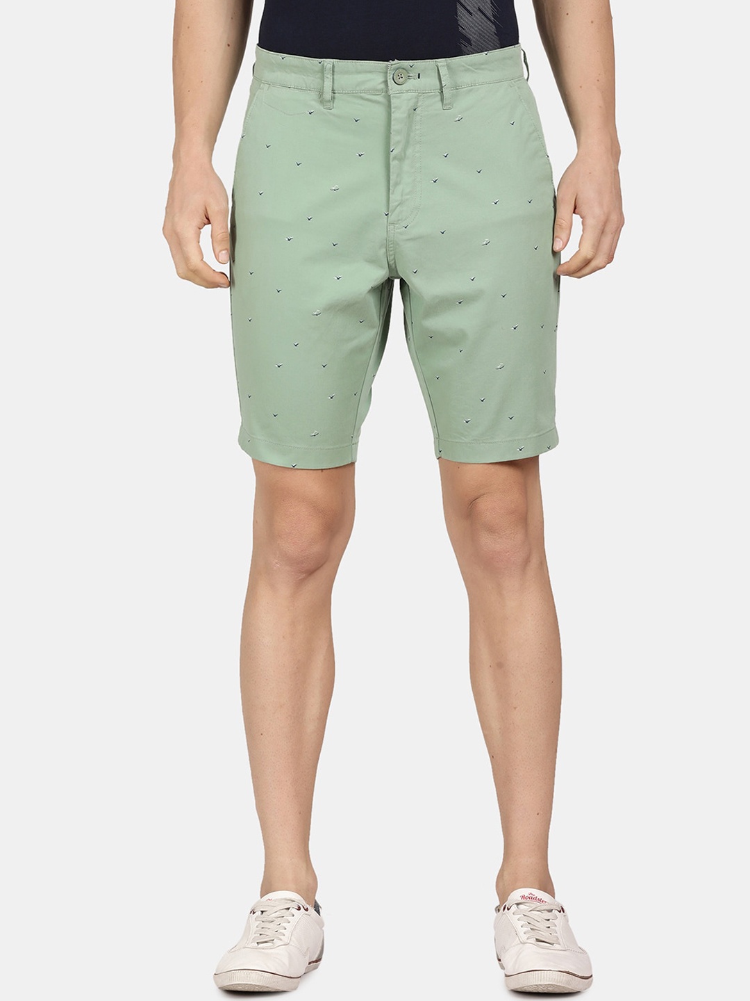 

t-base Men Cotton Conversational Printed Shorts, Green