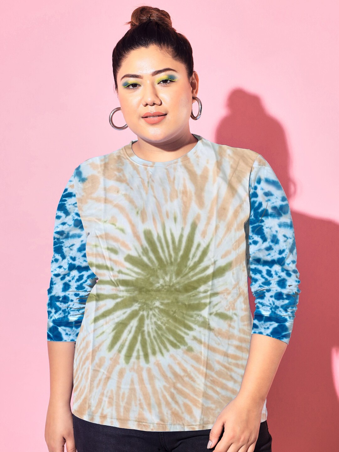 

BEYOUND SIZE - THE DRY STATE Women Plus Size Tie & Dye Printed T-shirt, Green