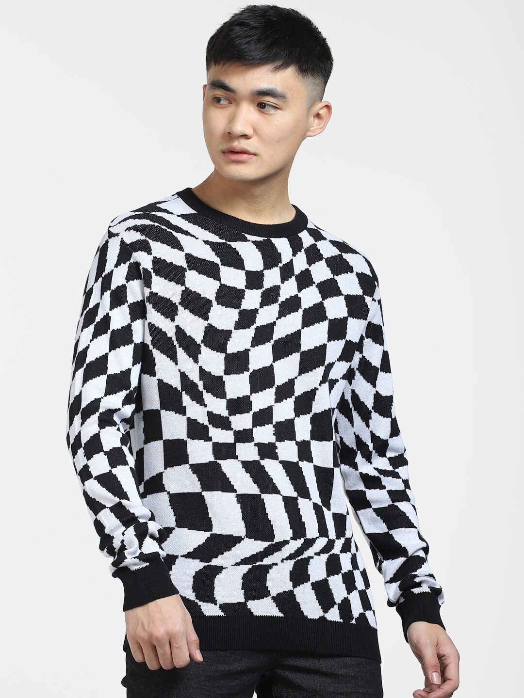 

Jack & Jones Men Checked Pullover, Black