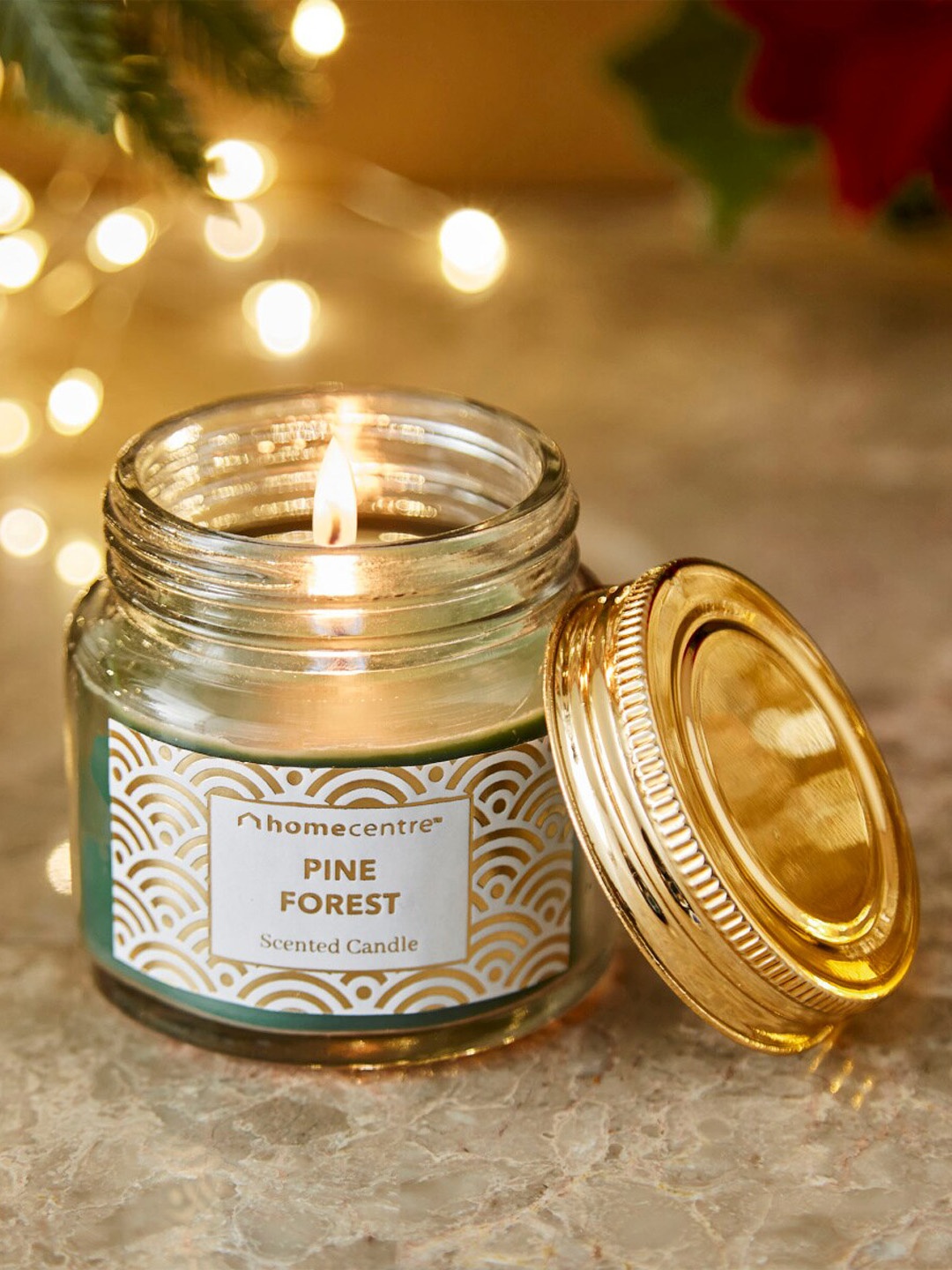 

Home Centre Pine Forest Scented Glass Mason Jar Candle, Green