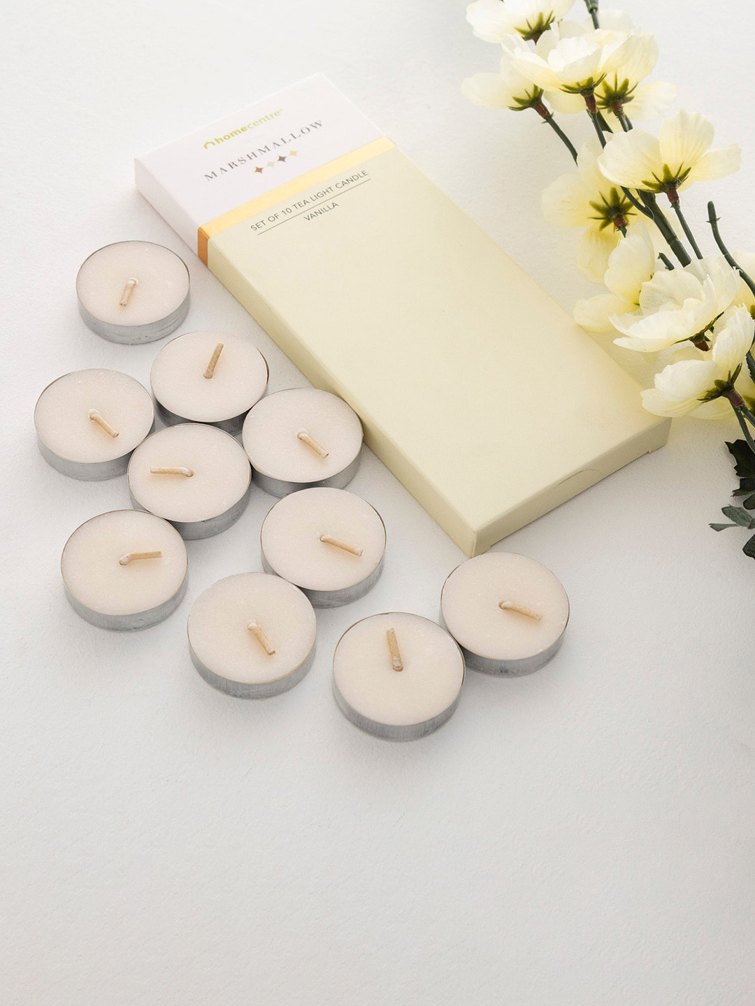 

Home Centre Set Of 10 Vanilla T-Light Candles, White