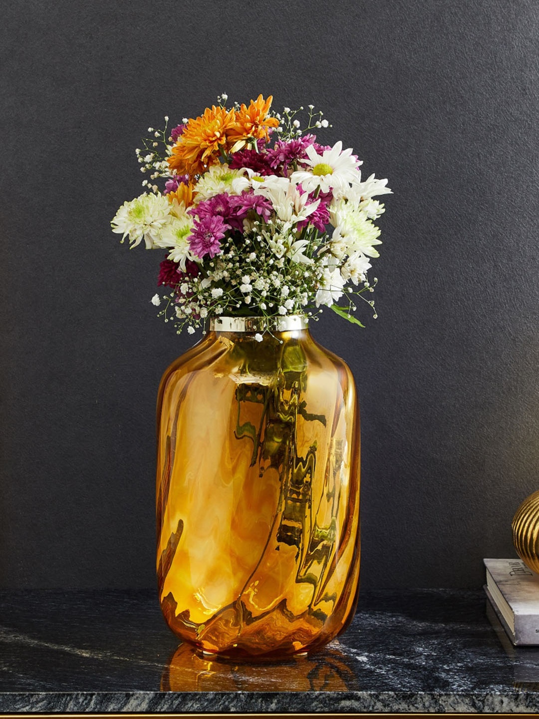 

Home Centre Gold Rush Yellow Textured Swirl Glass Cylindrical Vase