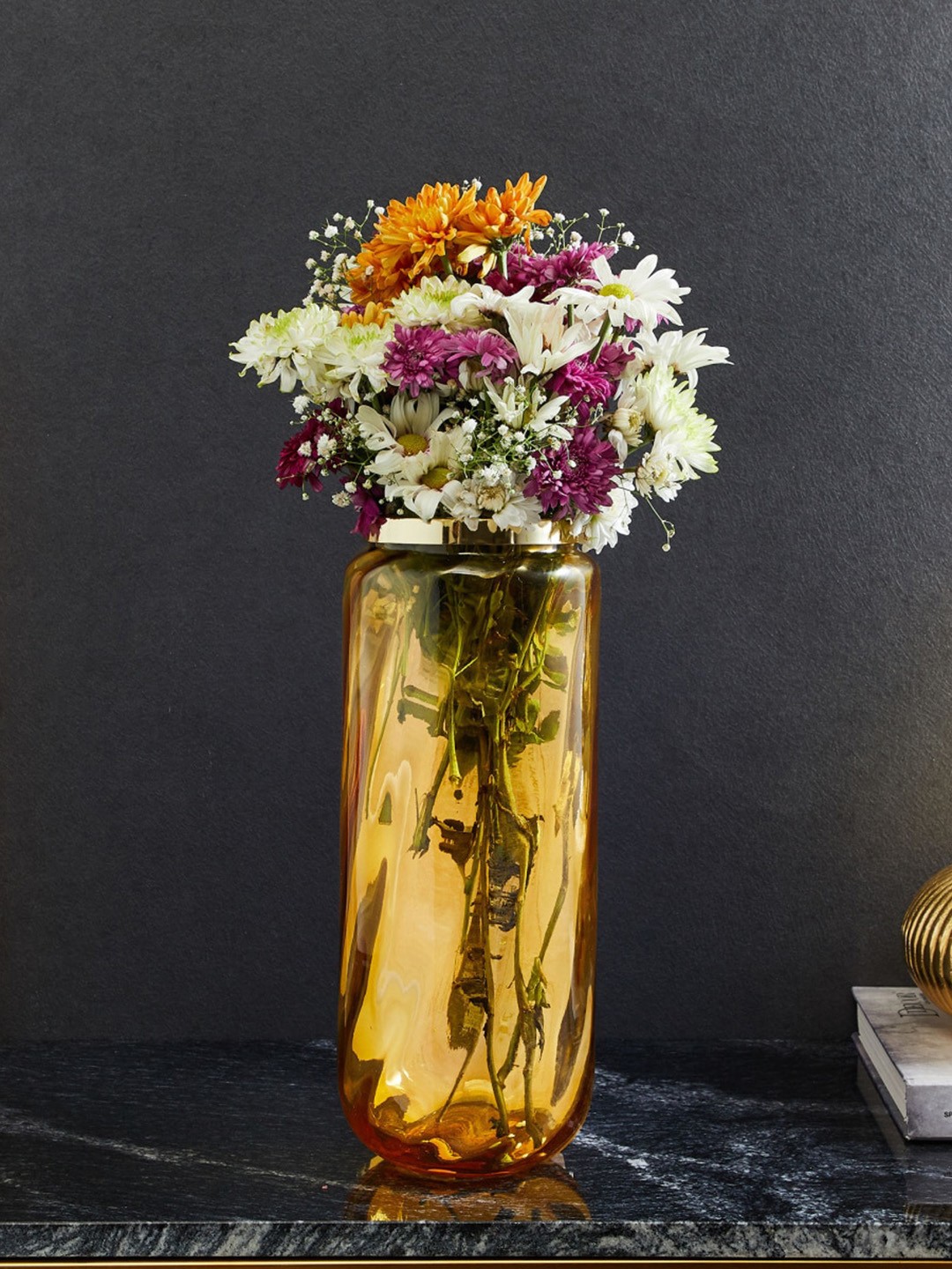 

Home Centre Gold Rush Yellow Textured Swirl Narrow Vase