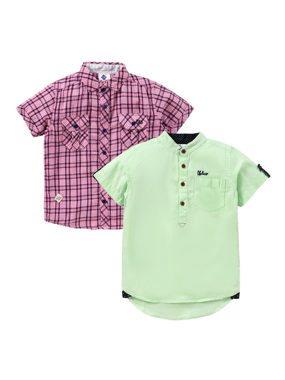 

TONYBOY Boys Pack of 2 Cotton Classic Checked Casual Shirt, Green