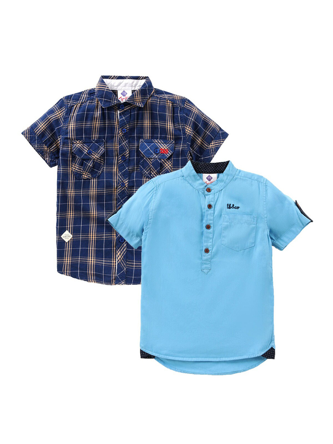 

TONYBOY Boys Pack of 2 Cotton Classic Checked Casual Shirt, Navy blue