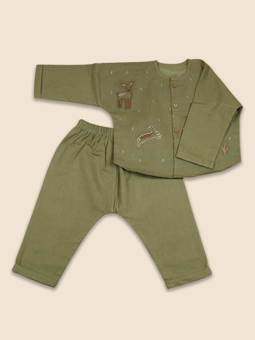 

Bhaakur Unisex Kids Solid Pure Cotton Clothing Set, Olive