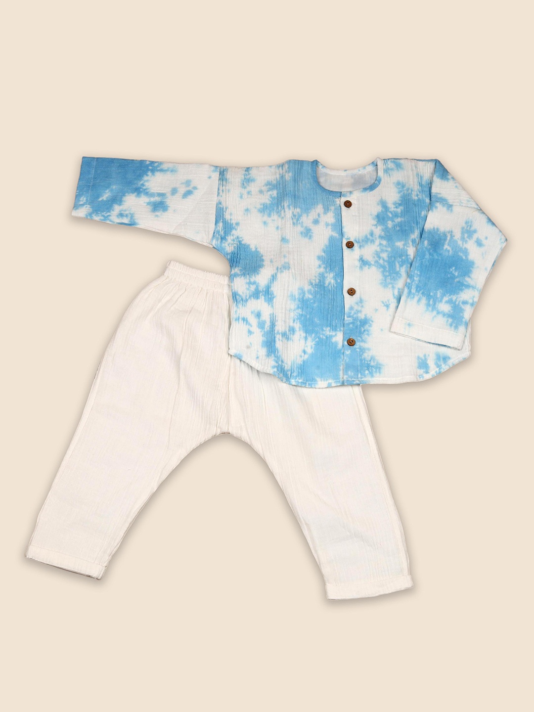 

Bhaakur Kids Dyed Cotton Shirt with Trouser Set, Blue