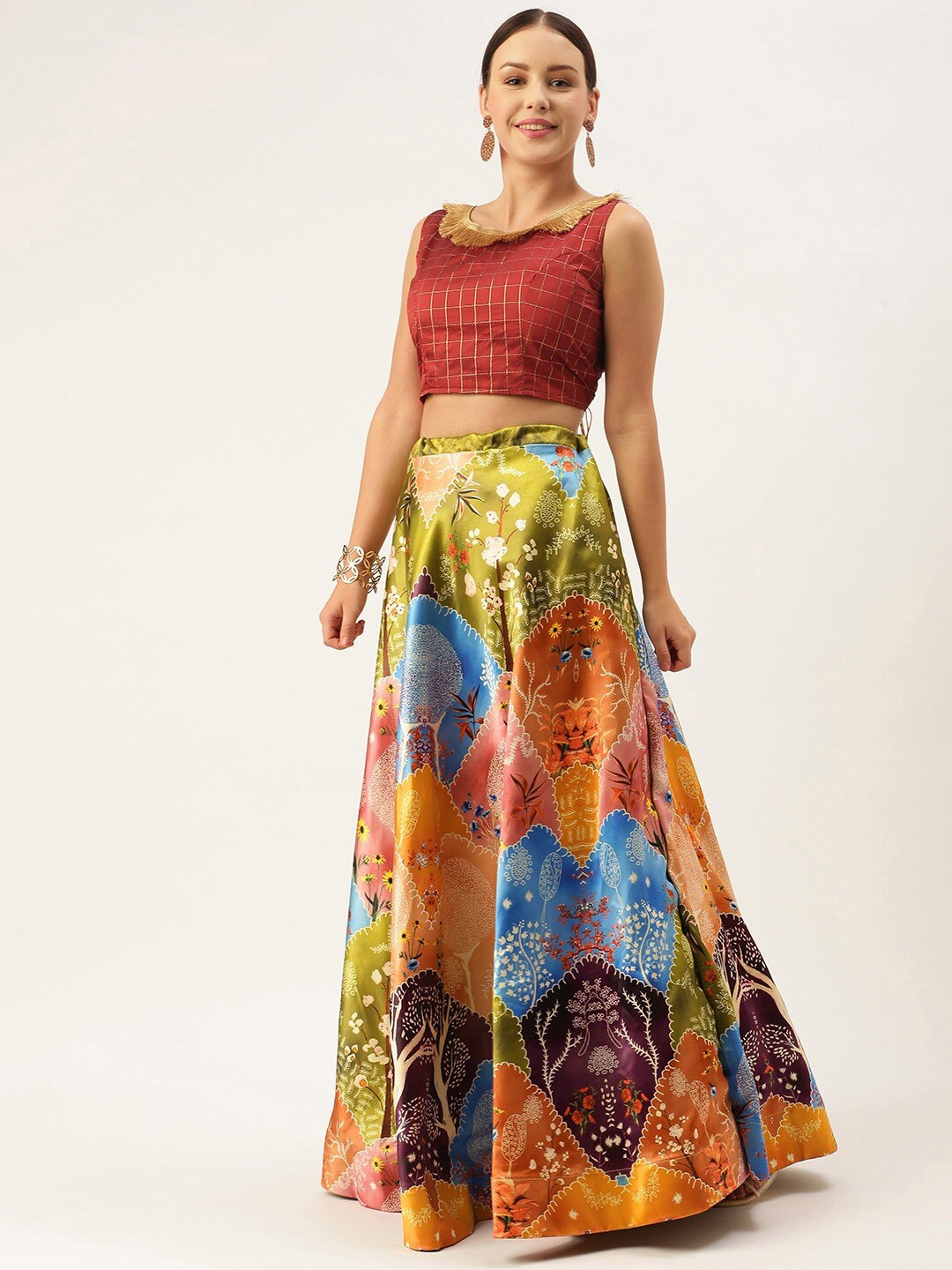 

Kaizen TEXO FAB Printed Semi-Stitched Lehenga & Unstitched Blouse With Dupatta, Maroon