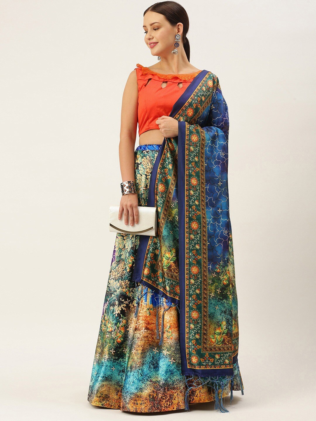 

Kaizen TEXO FAB Printed Semi-Stitched Lehenga & Unstitched Blouse With Dupatta, Blue