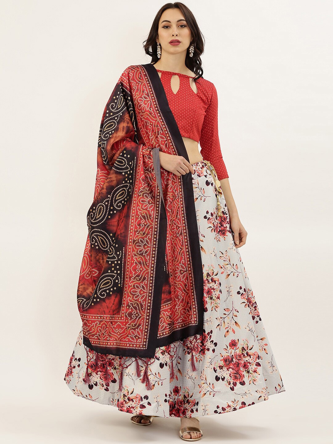 

Kaizen TEXO FAB Printed Semi-Stitched Lehenga & Unstitched Blouse With Dupatta, Red