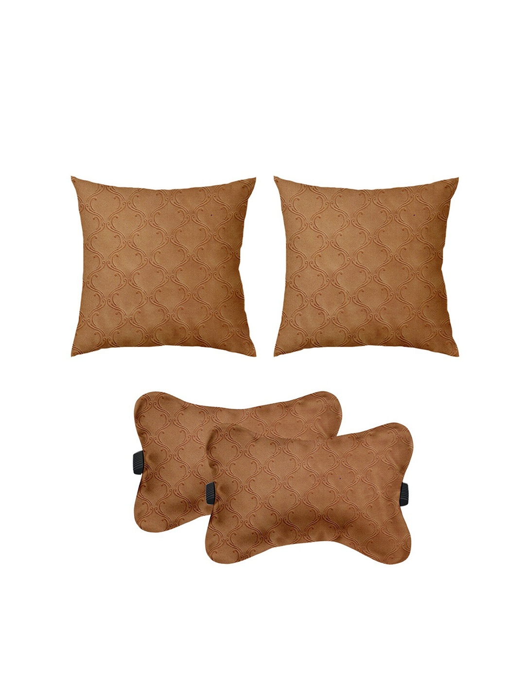 

Lushomes Set Of 4 Beige Embossed Car Neck Pillows & Cushions