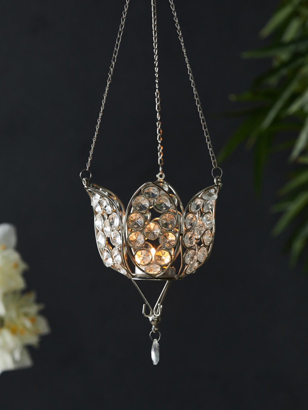 

Home Centre Fiesta Glass Hanging Votive Holder, Silver