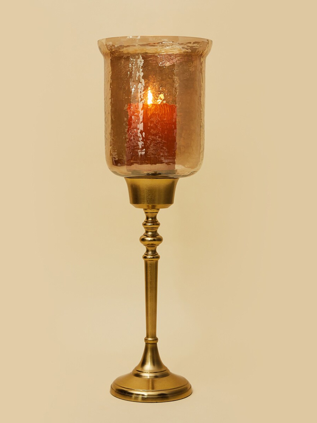 

Home Centre Textured Glass Abstract Candle Holder with Stand, Gold