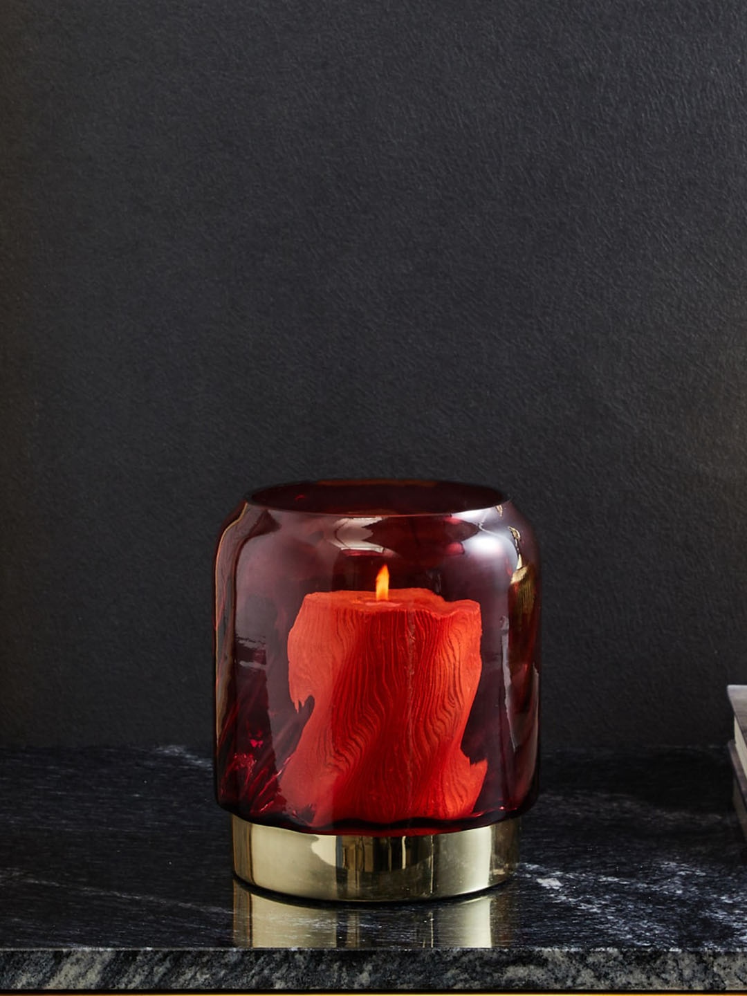

Home Centre Textured Glass Floor Hurricane Candle Holders, Burgundy