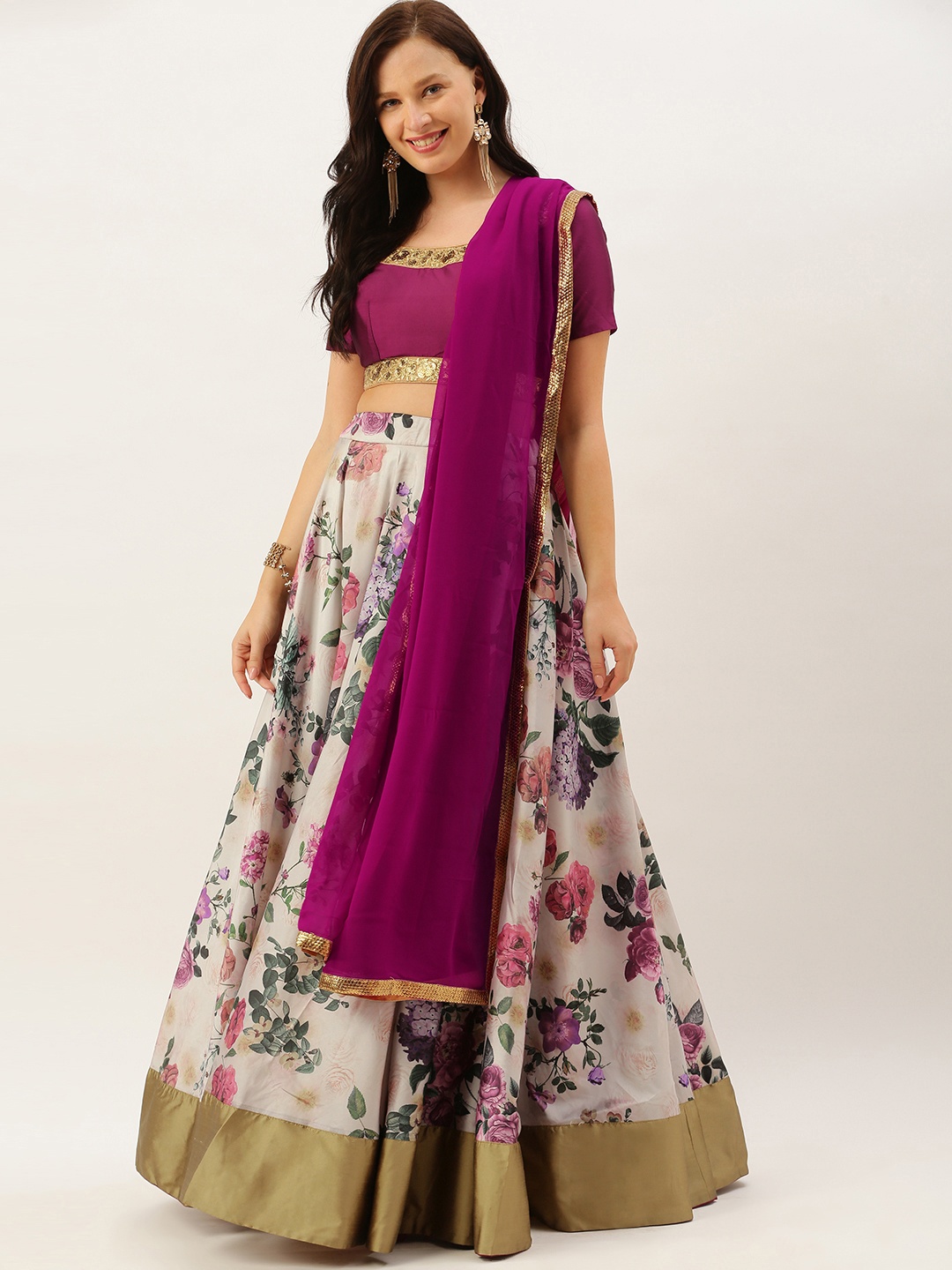 

Ethnovog Ready To Wear Purple Digital Print Lehenga Set