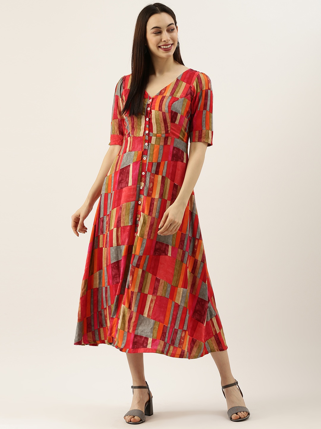 

Ethnovog Ready To Wear Multicolored Printed A Line Dress, Multi