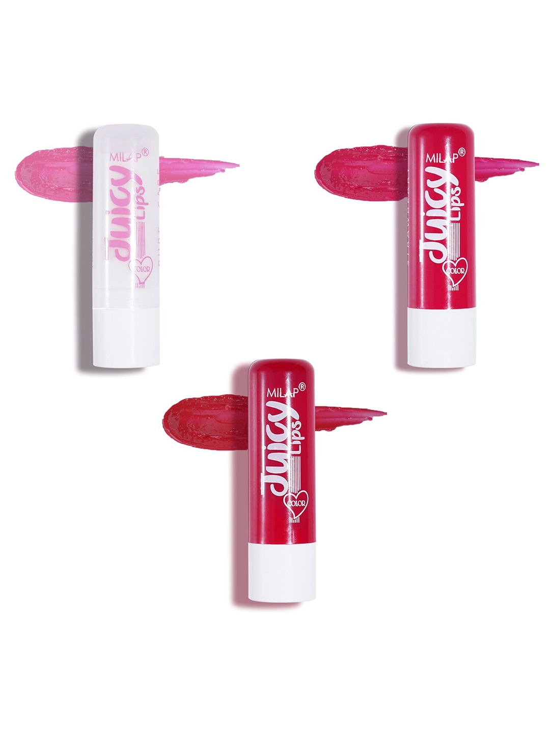 

MILAP Set of 3 Juicy 12 Hour Moisture & Shine SPF15 Lip Balm - 4 ml each, Pink