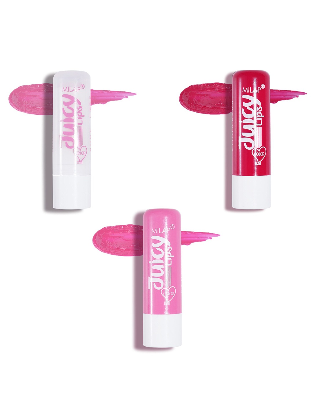 

MILAP Set of 3 Juicy 12 Hour Moisture & Shine SPF15 Lip Balm - 4 ml each, Pink