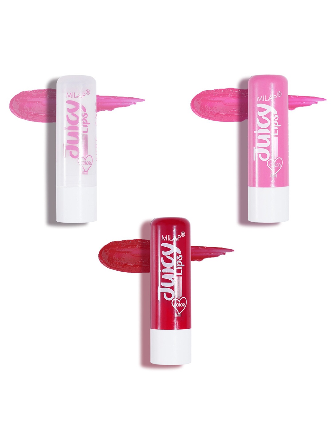 

MILAP Set of 3 Juicy 12 Hour Moisture & Shine SPF15 Lip Balm - 4 ml each, Pink