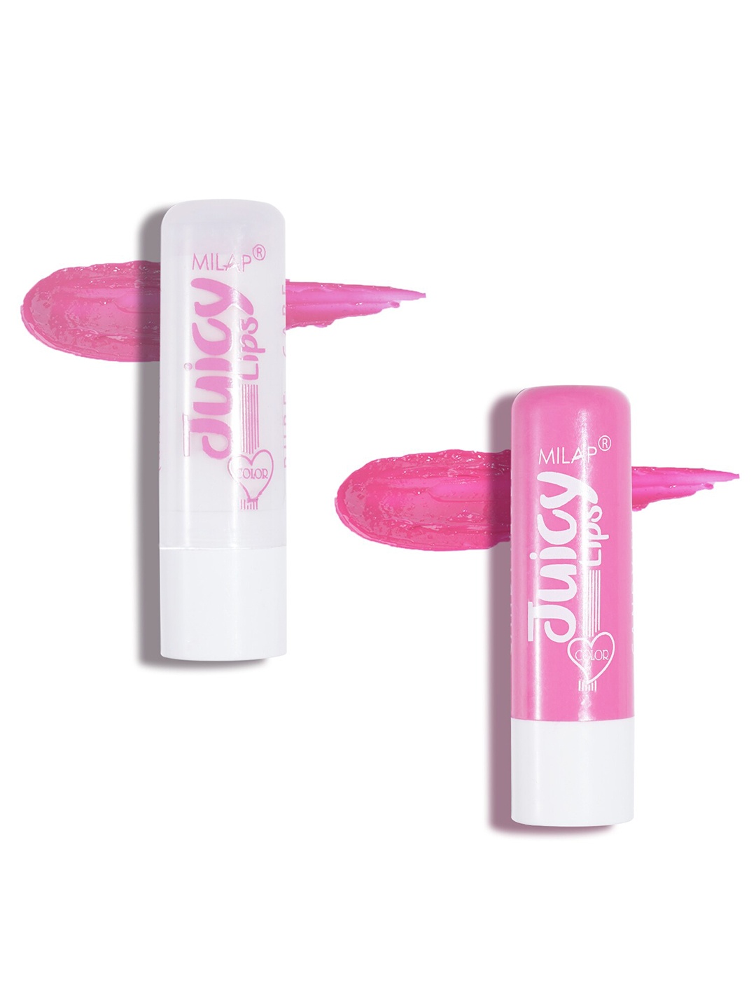 

MILAP Set of 2 Juicy 12 Hour Moisture & Shine Lip Balm 4 ml each - Candy Floss & Pure Care, Pink