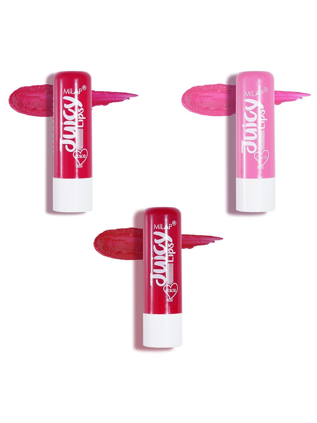 

MILAP Set of 3 Juicy Lip Balms with SPF 15 4 ml Each-Candy Floss - Cherry - Strawberry, Pink