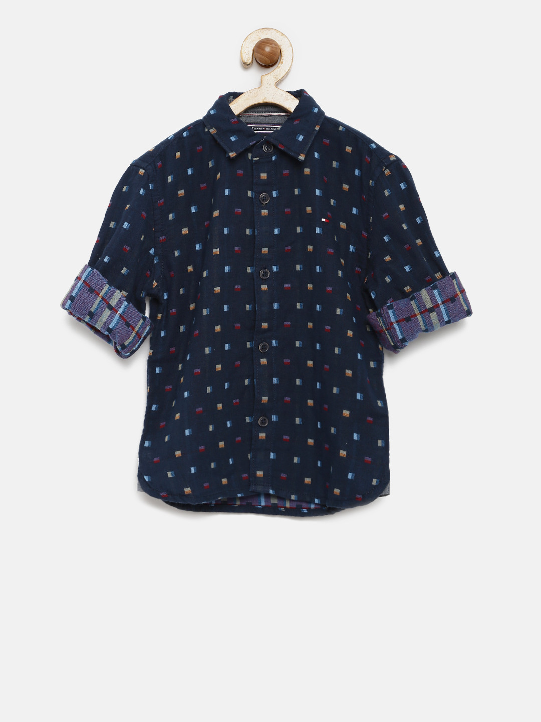 

Tommy Hilfiger Boys Navy Blue Self Design Casual Shirt