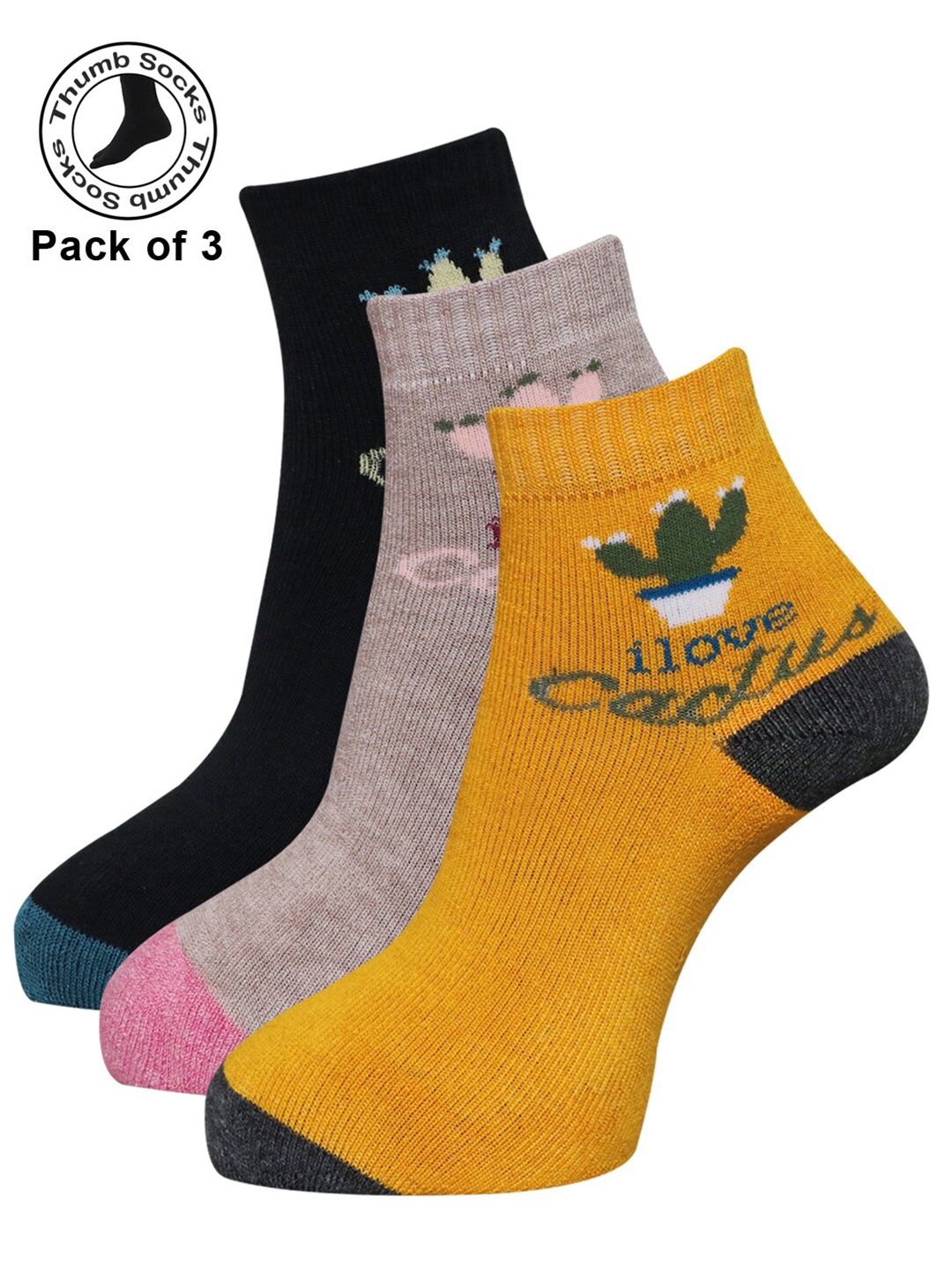 

Dollar Socks Women Pack Of 3 Assorted Cotton Ankle-Length Socks
