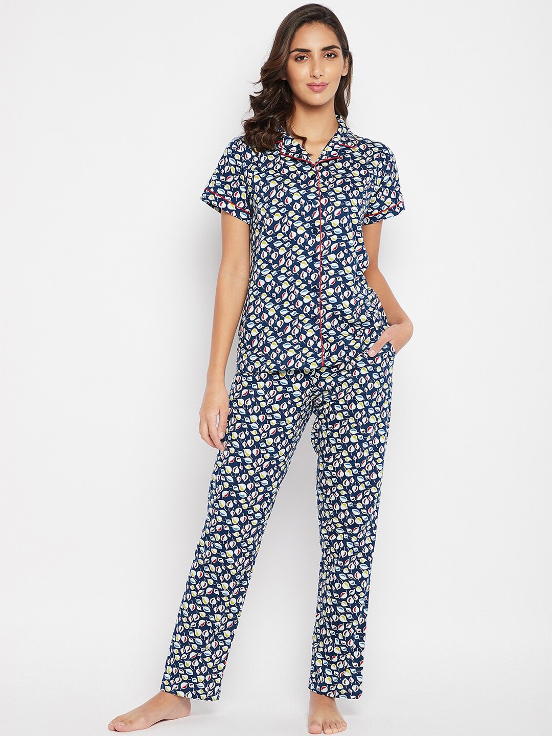 

Clovia Women Cotton Printed Night suit, Blue